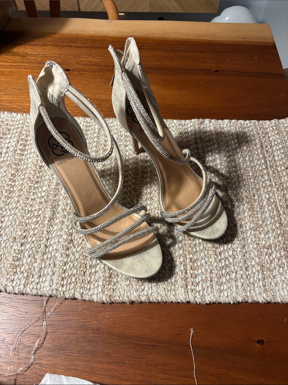 Daisy Fuentes Champagne Rhinestone Strappy High Heels